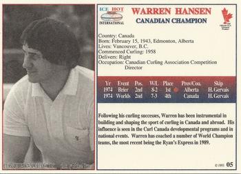 1993 Ice Hot International #5 Warren Hanson Back